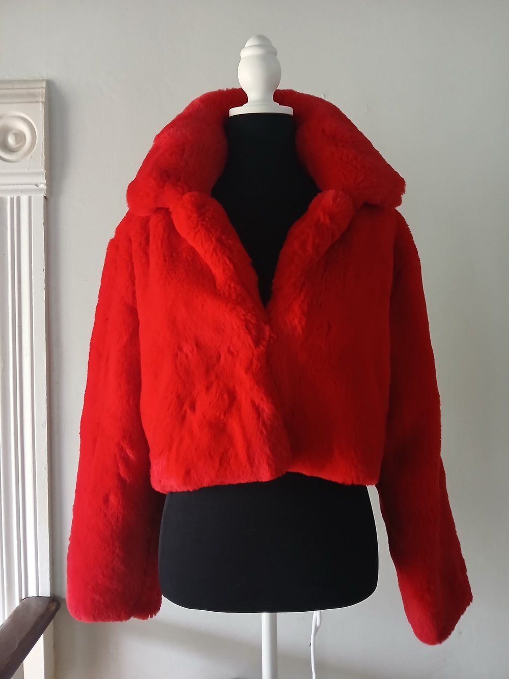 Akira Cherry Red Faux Fur Cropped Jacket - Women's Cozy Coat